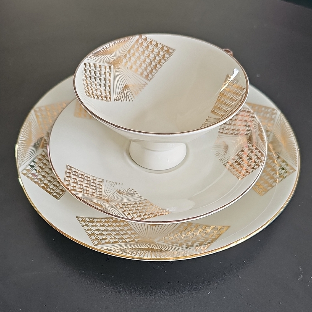 Elegant Antique German Gold and Cream tea set.